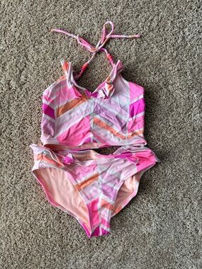 GapKids Pink & Peach Chevron Tankini Set | M(8)
